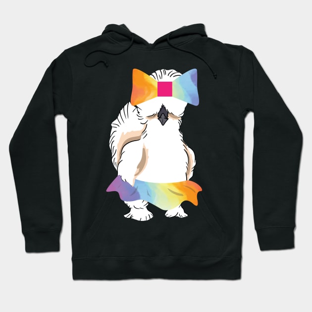 Silkie Chicken Wearing Rainbow Tutu Hoodie by DebbiesDashingDesigns